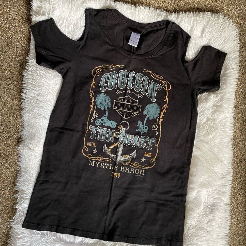 Harley‎ Davidson T-shirt Cruisin the Coast Myrtle Beach 2019 Open Shoulder Small